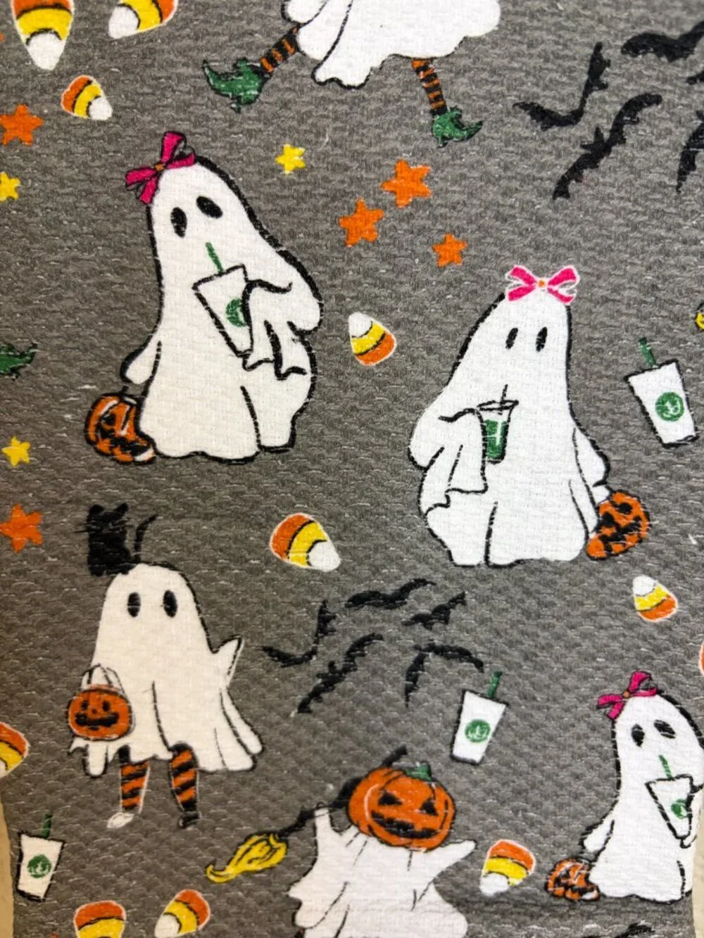 Spooky Girly Ghost Halloween Kitchen Towels 2 Pack Pumpkin Candy Corn 18x28 NWT